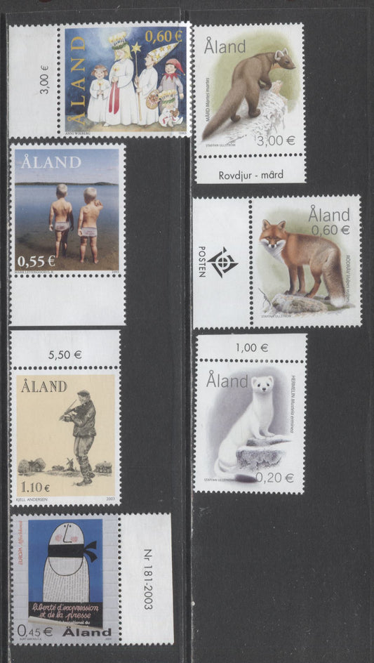 Lot 292 Aland SC#213/220 2003-2004 Europe/Mammals Issues, 7 VFNH Singles, Click on Listing to See ALL Pictures, 2017 Scott Cat. $18.75