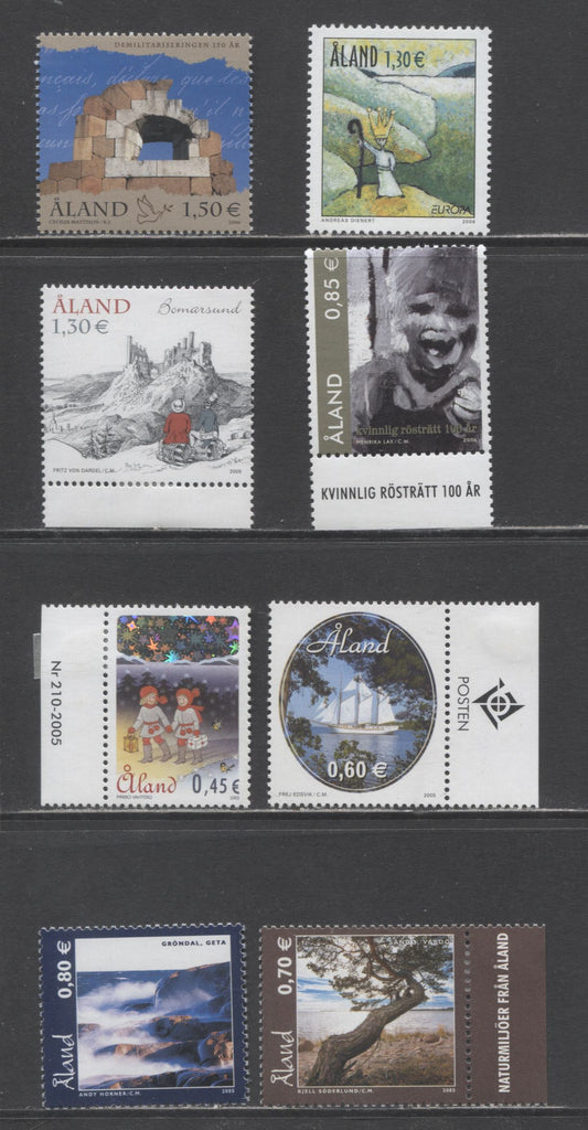 Lot 299 Aland SC#237/248 2005-2006 Fritz von Dardel/Europa Issues, 7 VFNH Singles, Click on Listing to See ALL Pictures, 2017 Scott Cat. $20.75
