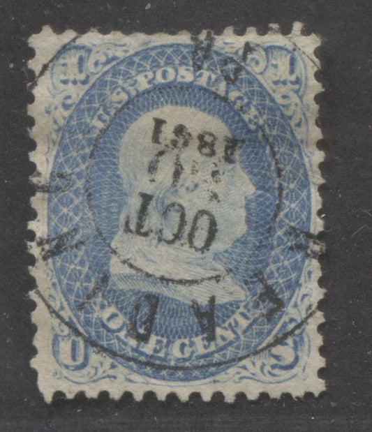 Lot 301 United States of America SC#63 1c Blue 1861-1862 Civil War Issue, VF Appearing, With SON October 10, 1861 Reading, PA CDS Cancel, A Fine Used Single, Click on Listing to See ALL Pictures, Estimated Value $22.5