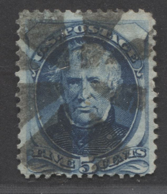 Lot 303 United States of America SC#179 5c Dark Blue 1875 Large Banknote Issue, Continental Bank Note Printing, With SON Circle of Wedges Cancel, A Fine Used Single, Click on Listing to See ALL Pictures, Estimated Value $20