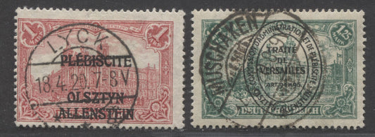 Lot 305A Allenstein SC#10/25 1920 Plebiscite Overprints, SON Lyck & Muschaken CDS Cancels, 2 Fine & VF Used Singles, Click on Listing to See ALL Pictures, Estimated Value $5
