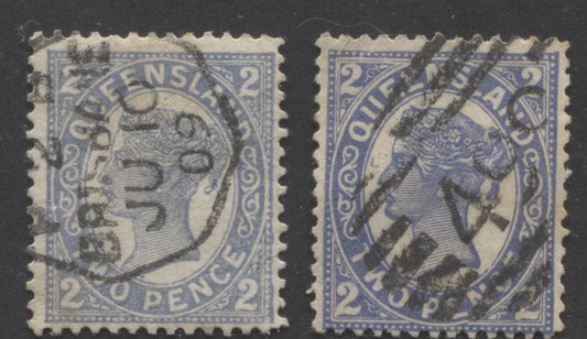 Lot 308 Australia - Queensland SC#114/133 1897-1909 Queen Victoria Keyplates, Wmk Crown Over Q & Crown Over A, With SON Cancels, 2 Fine Used Singles, Click on Listing to See ALL Pictures, Estimated Value $5
