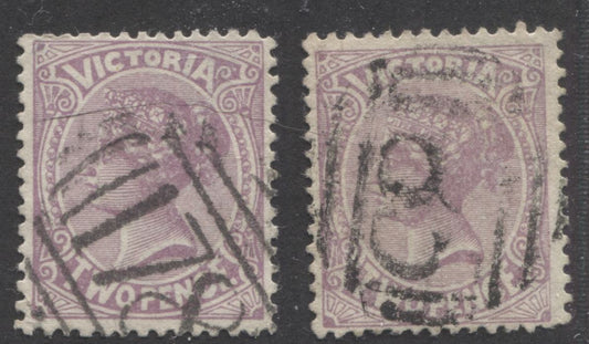 Lot 312 Australia - Victoria SC#143-143 1880-1884 Queen Victoria Keyplates, Wmk V Over Crown, With SON #178 and #185 Numeral Cancels, 2 Fine & VF Used Singles, Click on Listing to See ALL Pictures, Estimated Value $10