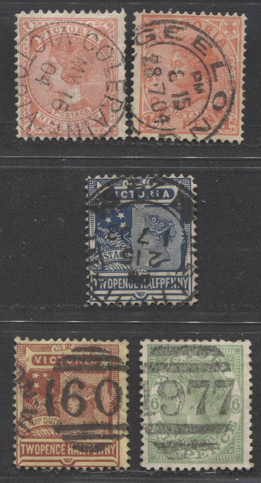 Lot 315 Australia - Victoria SC#172-225 1890-1910 Stamp Duty & "Postage" Keyplates, With SON Town & Numeral Cancels, 4 VF Used Singles, Click on Listing to See ALL Pictures, Estimated Value $5