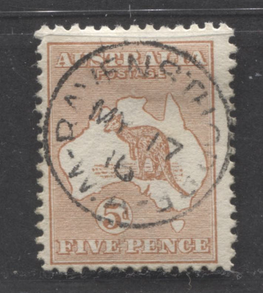 Lot 318 Australia SC#7 5d Orange Brown 1913 Kangaroo & Map Issue, First Wmk, With SON May 17, 1916 Ravensthorpe, WA CDS Cancel, A Fine Used Single, Click on Listing to See ALL Pictures, Estimated Value $35