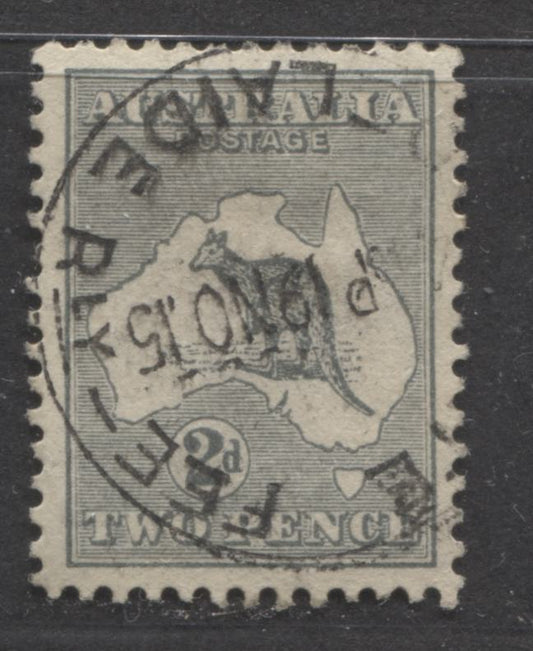 Lot 323 Australia SC#38 2d Grey 1915 Kangaroo & Map Issue, Second Wmk, With SON November 19, 1915 Late Fee Adelaide Railway CDS Cancel, A VF Used Single, Click on Listing to See ALL Pictures, Estimated Value $20