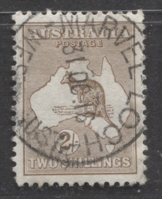 Lot 324 Australia SC#43 2/- Brown 1915 Kangaroo & Map Issue, Second Wmk, With SON October 31, 1916 Marvel Loch, WA CDS Cancel, A VF Used Single, Click on Listing to See ALL Pictures, Estimated Value $125
