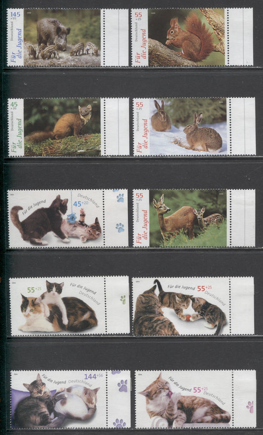 Lot 4 Germany SC#B936-B976 2004-2006 Cats - Mammals Issues, 10 VFNH Singles, Click on Listing to See ALL Pictures, 2017 Scott Cat. $24.5