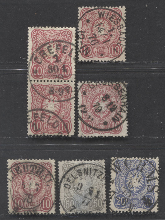 Lot 420 Germany SC#31-34 1875-1877 Numeral & Eagle Pfenninge Issue, All With SON Town Cancels, 5 Fine & VF Used Singles & Pair, Click on Listing to See ALL Pictures, Estimated Value $15