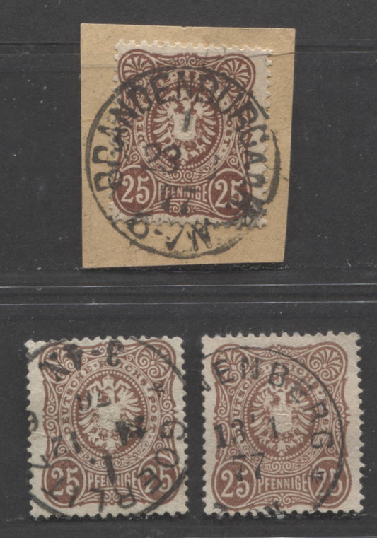 Lot 421 Germany SC#33 25pf Red Brown 1875-1877 Numeral & Eagle Pfenninge Issue, All With SON Town Cancels, 3 Fine & VF Used Singles, Click on Listing to See ALL Pictures, Estimated Value $45