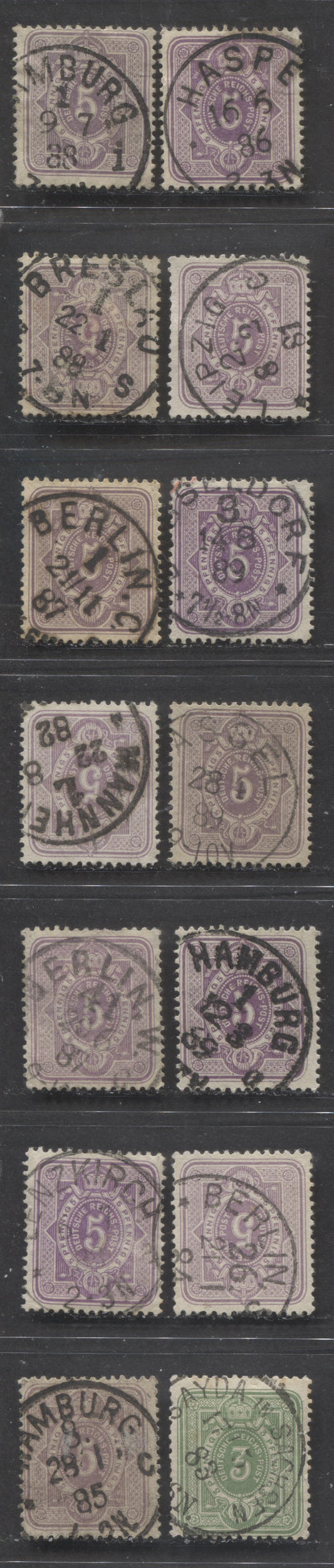 Lot 423 Germany SC#37-38 1880-1883 Numeral & Eagle Pfenning Issue, All With SON Town Cancels, 14 Fine & VF Used Singles, Click on Listing to See ALL Pictures, Estimated Value $15