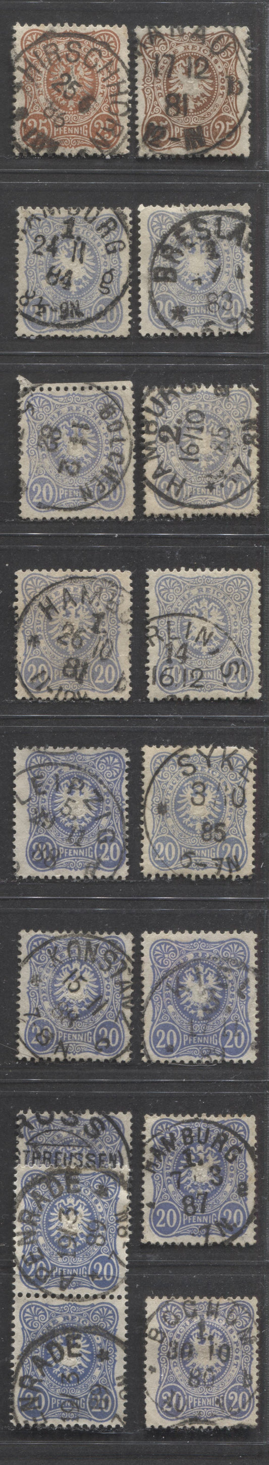 Lot 425 Germany SC#40/41b 1880-1883 Numeral & Eagle Pfenning Issue, All With SON Town Cancels, Including Apenrade, Denmark, 15 Fine & VF Used Singles & Pair, Click on Listing to See ALL Pictures, Estimated Value $40