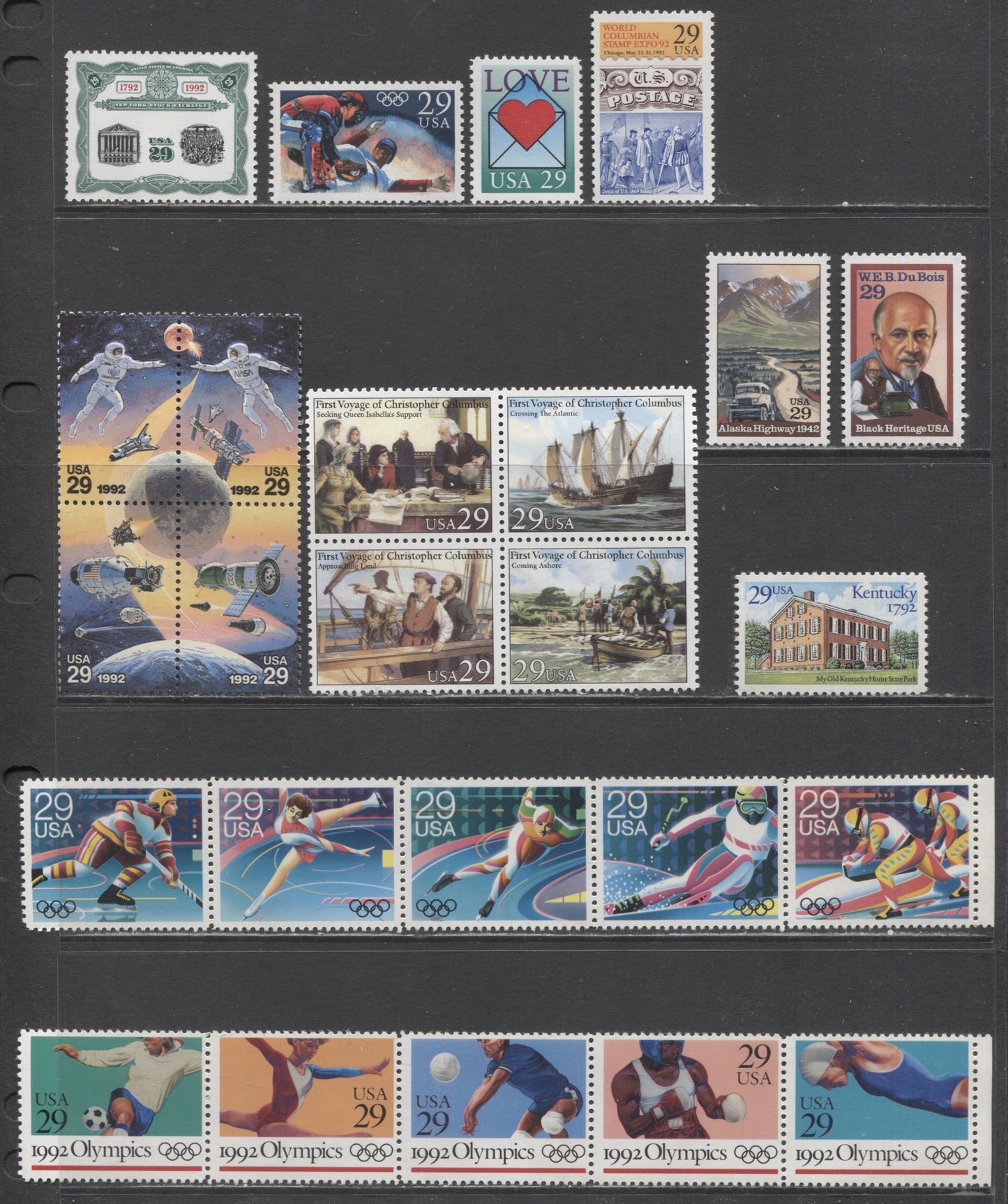Lot 43 United States SC#2615a/2636 1992 Winter & Summer Olympics-Kentucky Issues, 12 VFNH Singles, Block Of 4 & Strips Of 5, 2017 Scott Cat. $15.2