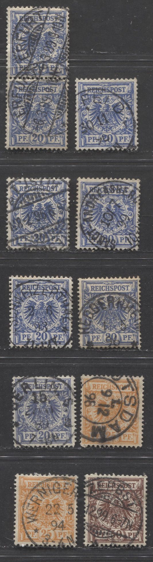 Lot 431 Germany SC#49/51 1889-1900 Numeral & Eagle Issue, All With SON Town Cancels, 9 VF Used Singles & Pair, Click on Listing to See ALL Pictures, 2022 Scott Classic Cat. $