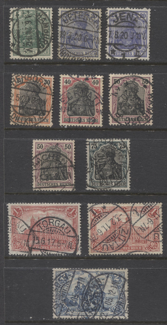 Lot 437 Germany SC#82/93 1914-1919 Watermarked Wartime Germania Issue, All With SON Town Cancels, 11 Fine & VF Used Singles, Click on Listing to See ALL Pictures, Estimated Value $15