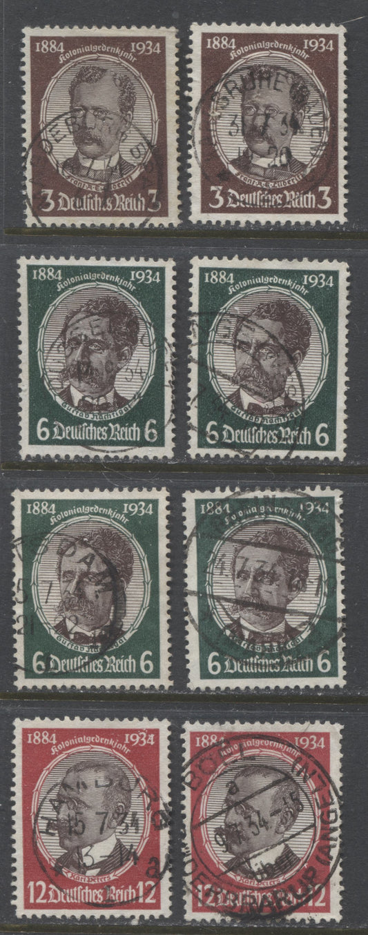 Lot 448 Germany SC#432-434 1934 Lost Colonies Issue, All With SON Town Cancels, 8 VF Used Singles, Click on Listing to See ALL Pictures, 2022 Scott Classic Cat. $21