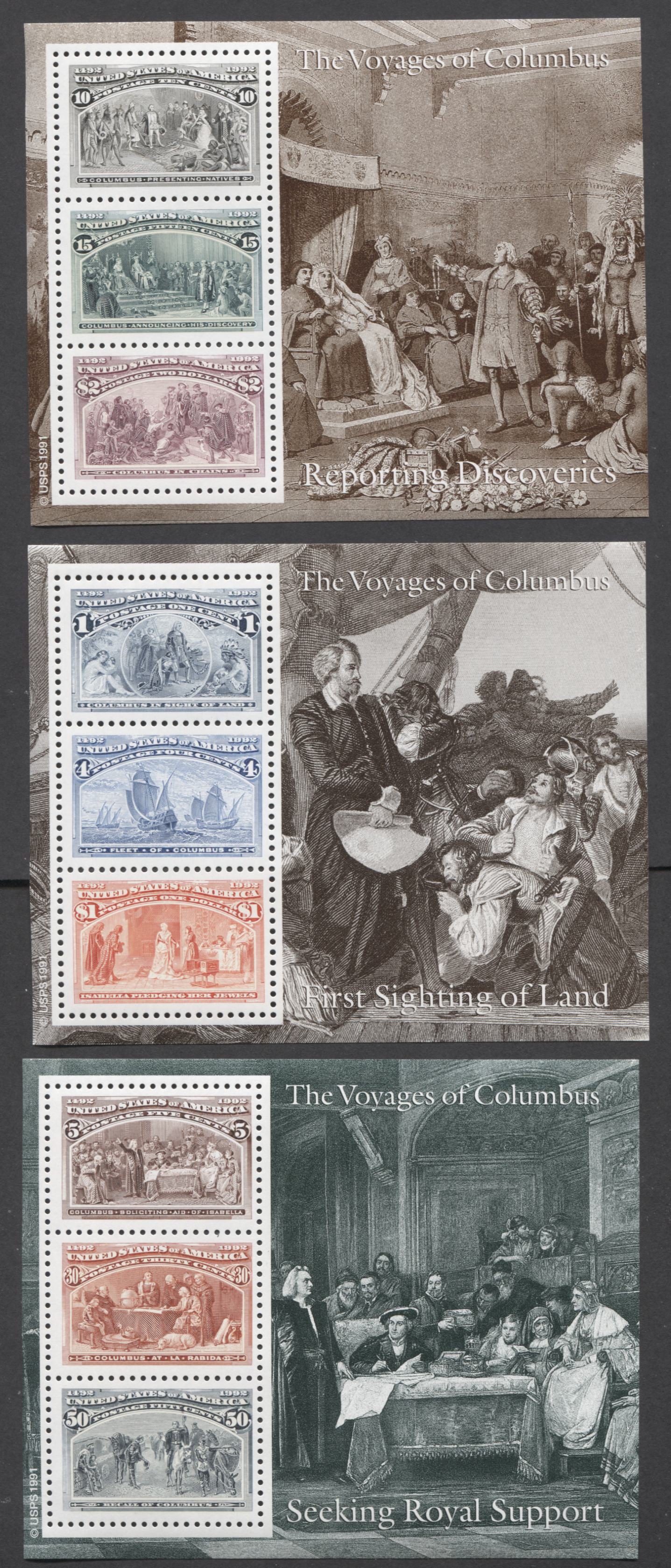 Lot 45 United States SC#2624-2629 1992 Columbus Voyager Issue, In Set, 6 VFNH Souvenir Sheets, Click on Listing to See ALL Pictures, 2017 Scott Cat. $20.5
