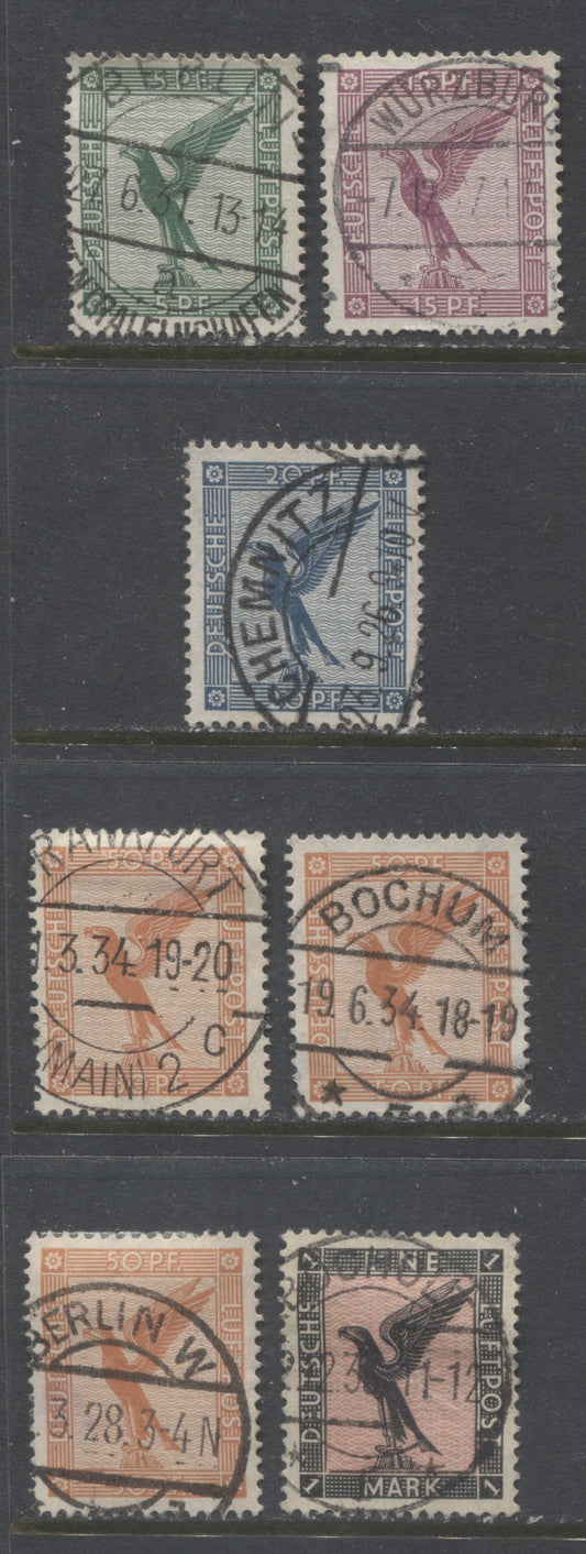 Lot 460 Germany SC#C27/C32 1926-1927 German Eagle Airmail Issue, All With SON Town Cancels, 7 VF Used Singles, Click on Listing to See ALL Pictures, 2022 Scott Classic Cat. $26.7