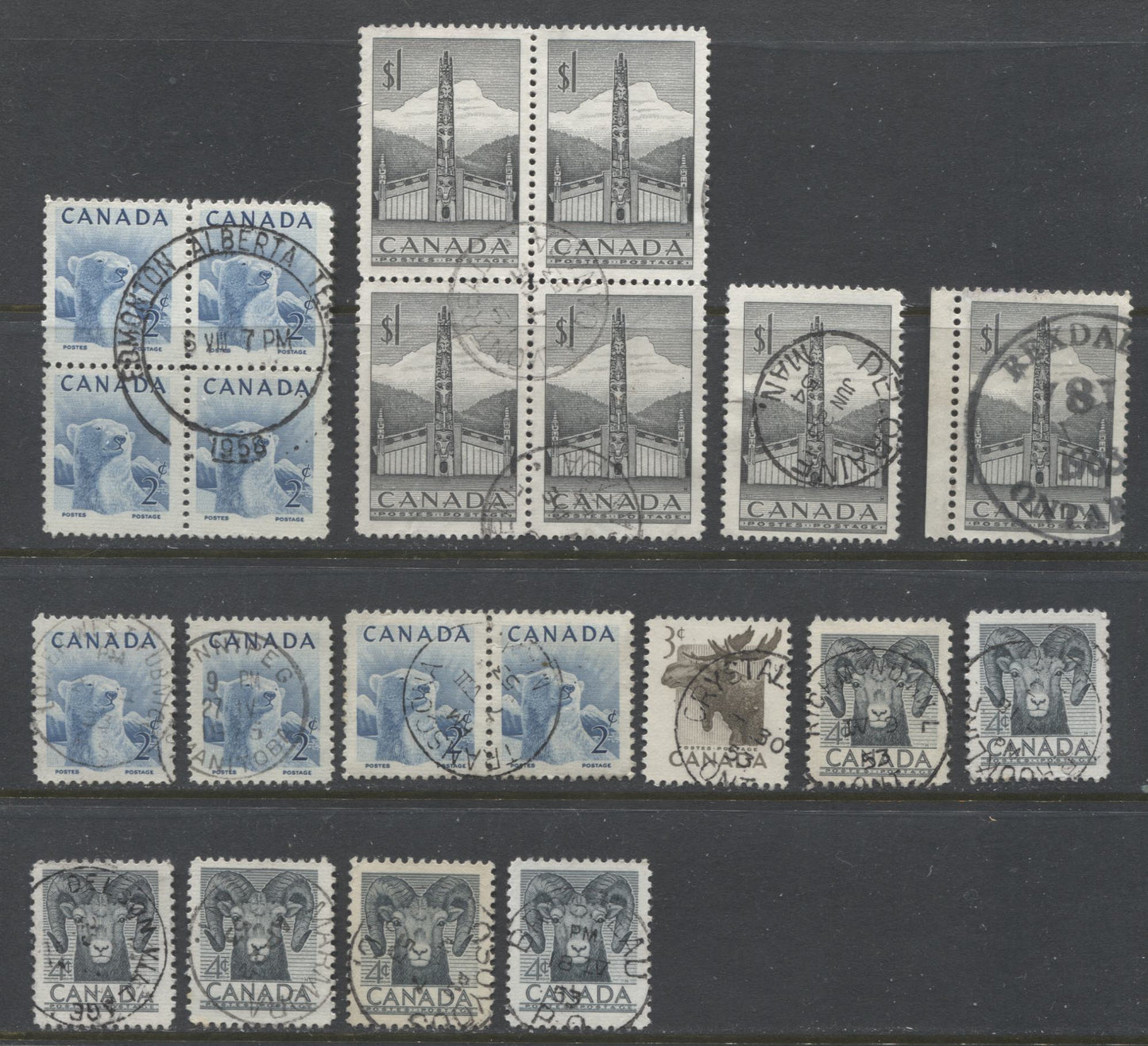 Lot 471 Canada #321-324 2c-4c, $1 Blue, Deep Brown & Slate Totem Pole ...