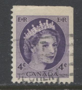 Lot 513 Canada #340asvar 4c Violet Queen Elizabeth II, 1954-1962  Wilding Issue, A VF Used Single, With Unlisted Fluorescent Purple Ink, DF Horizontal Ribbed Paper
