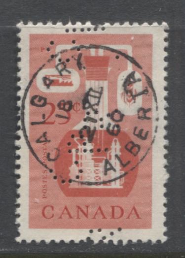 Lot 521 Canada #363var 25c  Vermilion Chemical Industry, 1954-1962  Wilding Issue, A VF Used Single, With Winnipeg CPR Perfin Sideways, December 21, 1960 Calgary CDS