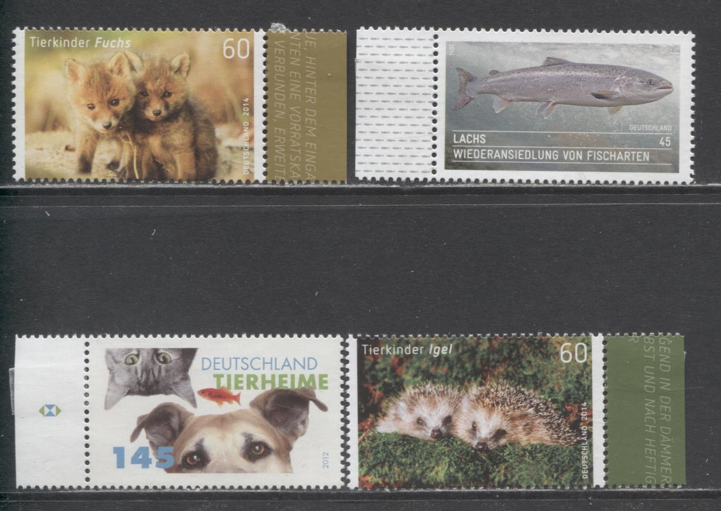 Lot 6 Germany SC#2684/2763 2012-2014 Animals From Shelters - Salmon & Juvenille Animal Issues, 4 VFOG Singles, Click on Listing to See ALL Pictures, 2017 Scott Cat. $8.5