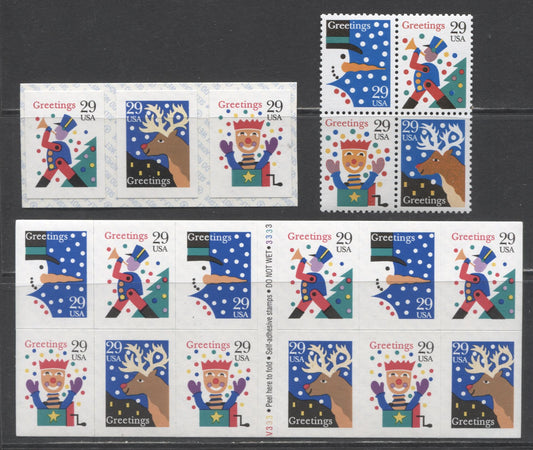 Lot 85 United States SC#2798b/2802 1993 Christmas Issue, 3 VFNH Strip Of 3, Block Of 4 & Booklet Of 12, Click on Listing to See ALL Pictures, 2017 Scott Cat. $13.85