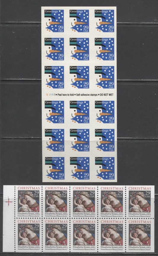 Lot 91 United States SC#2803a/2871Ab 1993-1994 Christmas Issue, 2 VFNH Blocks Of 18 & 10, Click on Listing to See ALL Pictures, 2017 Scott Cat. $17.25