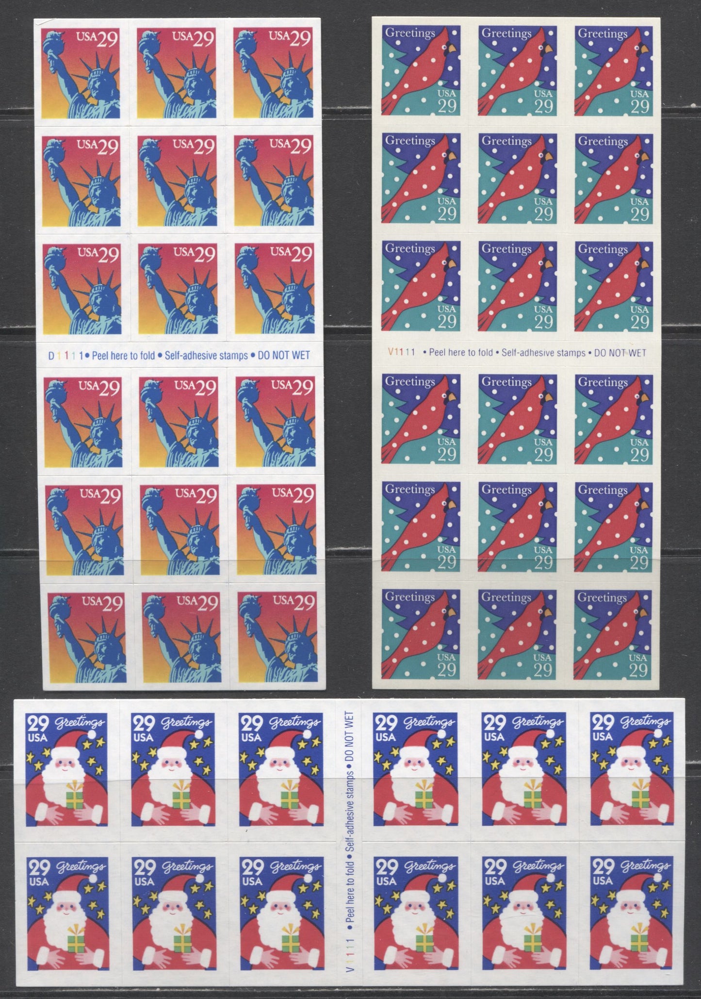 Lot 92 United States SC#2599a/2874a 1992-1994 Statue Of Liberty - Christmas Issues, 2 VFNH Blocks Of 18, Click on Listing to See ALL Pictures, 2017 Scott Cat. $22