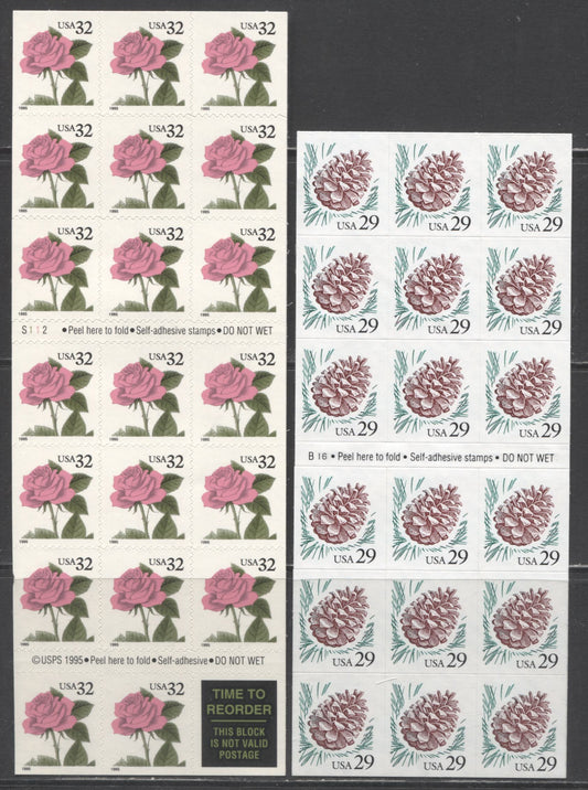Lot 94 United States SC#2491a-2492a 1993-1995 Pinecone & Rose Issues, 2 VFNH Booklets Of 18 & 20, Click on Listing to See ALL Pictures, 2017 Scott Cat. $24