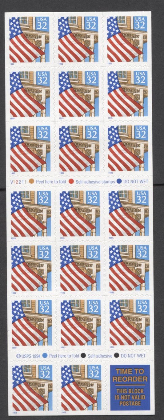 Lot 95 United States SC#2920a 32c Multicolored 1995-1997 Flag On Porch Issue, A VFNH Booklet Of 20, Click on Listing to See ALL Pictures, 2017 Scott Cat. $13