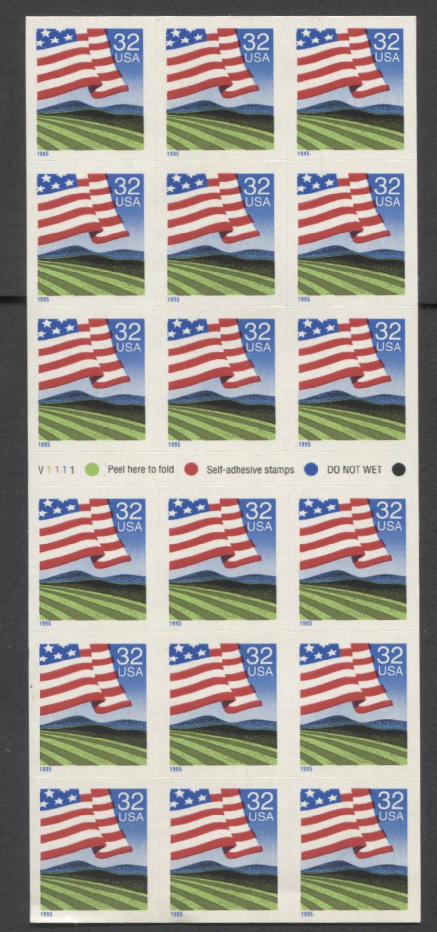 Lot 98 United States SC#2919a 32c Multicolored 1995-1997 Flag Over Field Issue, A VFNH Block Of 18, Click on Listing to See ALL Pictures, 2017 Scott Cat. $12