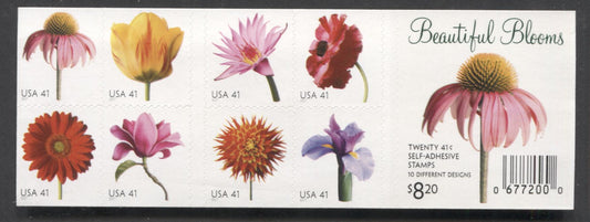Lot 10 United States SC#4185a 41c Multicolored 2007 Flowers Issue, Double Sided Booklet, A VFNH Booklet Of 20, Click on Listing to See ALL Pictures, 2017 Scott Cat. $25