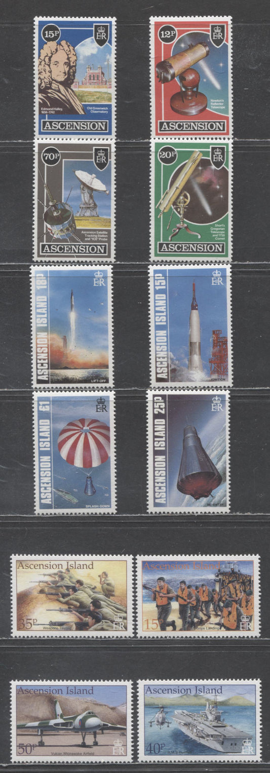 Lot 157 Ascension SC#385/798 1986-2002 Halley's Comet, 1st American Manned Orbital Space Flight & Falkland Islands War 20th Anniversary Issues, 12 VFNH Singles, Click on Listing to See ALL Pictures, 2017 Scott Cat. $17.6