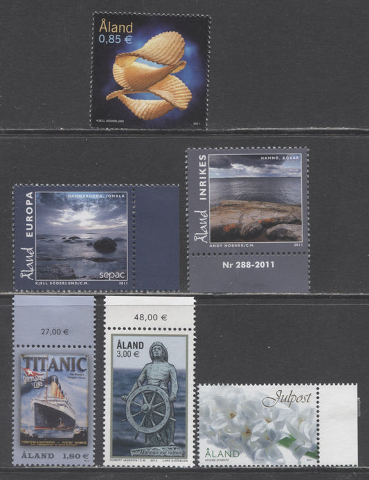 Lot 178 Aland Islands SC#318/329 2011-2012 Chips, Landscapes, Christmas, Titenie & Sculpture Issues, 6 VFNH Singles, Click on Listing to See ALL Pictures, 2017 Scott Cat. $22.8