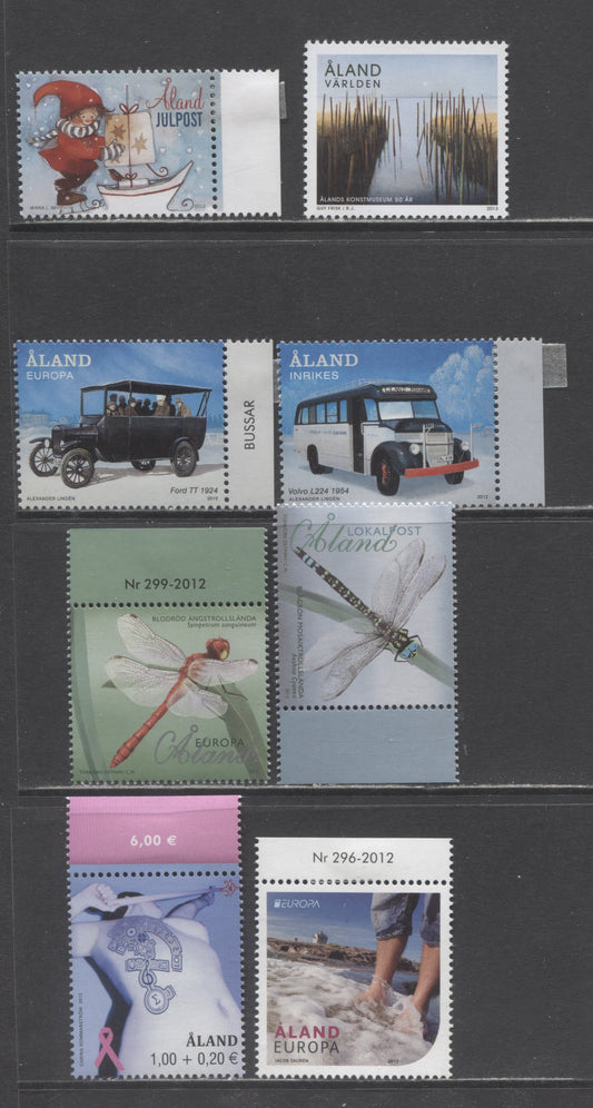 Lot 179 Aland Islands SC#330/B1 2012 Europa/Semi Postals, 8 VFNH Singles, 2017 Scott Cat. $21.25