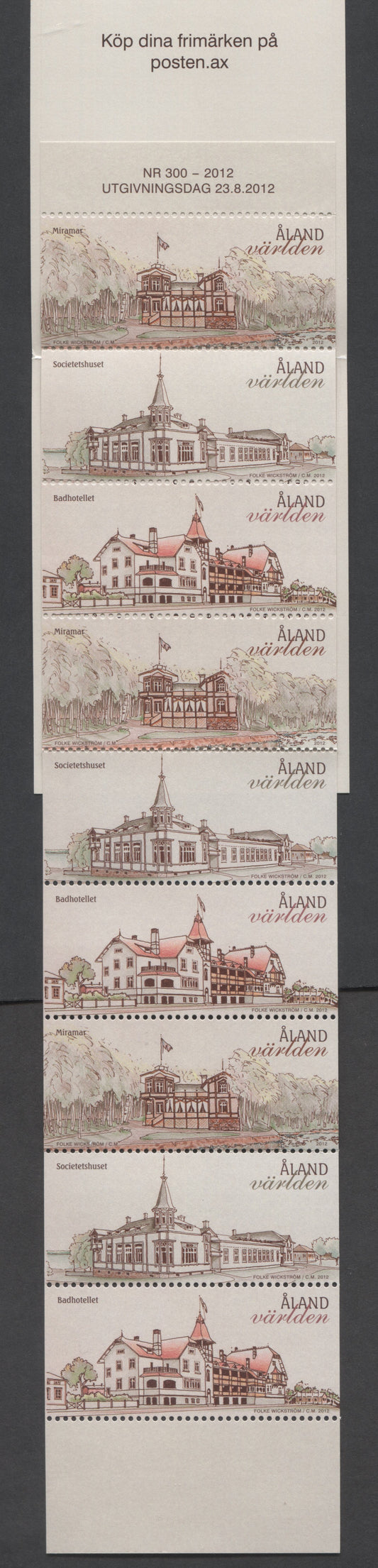 Lot 180 Aland Islands SC#334d  2012 Architecture Issue, A VFNH Booklet Of 9, Click on Listing to See ALL Pictures, 2017 Scott Cat. $24