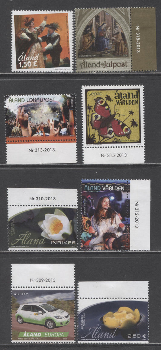 Lot 182 Aland Islands SC#341/353 2013-2014 Europa/Theatre Society Issue, 8 VFNH Singles, Click on Listing to See ALL Pictures, 2017 Scott Cat. $26.6