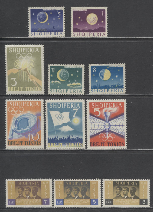 Lot 191 Albania SC#703/743 1963-1964 Men, Olympics & Moon Issues, 11 VFNH Singles, Click on Listing to See ALL Pictures, 2017 Scott Cat. $12.3