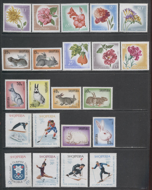 Lot 198 Albania SC#1017/1108 1967-1968 Flowers, Rabbit & Winter Olympics Issue, 22 VFNH Singles, Click on Listing to See ALL Pictures, 2017 Scott Cat. $20.5
