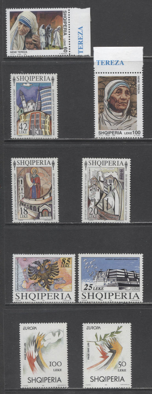Lot 205 Albania SC#2469/2579 1995-1998 Peace + Freedom/Mother Teresa Issues, 9 VFNH Singles, Click on Listing to See ALL Pictures, 2017 Scott Cat. $13.65