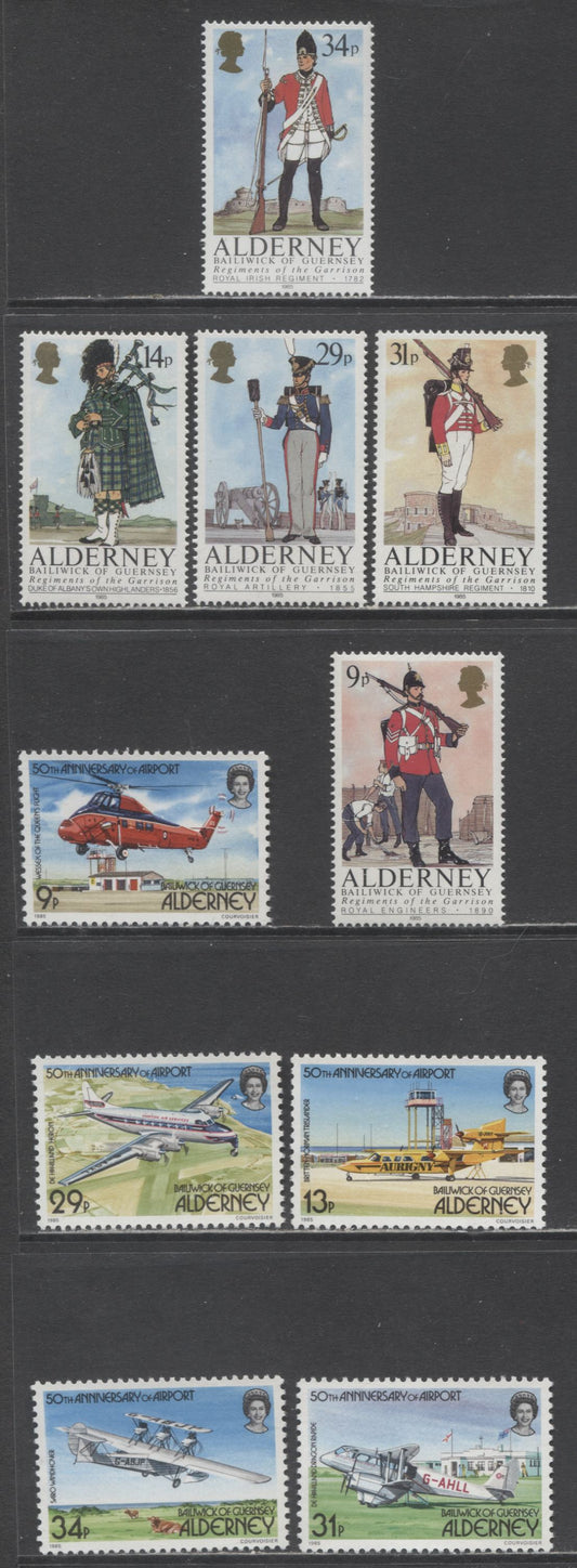 Lot 206 Alderney SC#18-27 1985 Aircraft & Uniforms Issues, 10 VFNH Singles, Click on Listing to See ALL Pictures, 2017 Scott Cat. $16.35