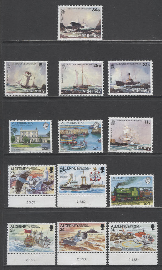 Lot 207 Alderney SC#32/64 1987-1993 Shipwrecks/Landscapes Issues, 13 VFNH Singles, Click on Listing to See ALL Pictures, 2017 Scott Cat. $25