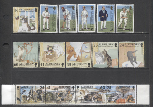 Lot 210 Alderney SC#91/105 1996-1997 Signal Regiment, Domestic Cats & Cricket Issues, 11 VFNH Singles, Click on Listing to See ALL Pictures, 2017 Scott Cat. $18.7