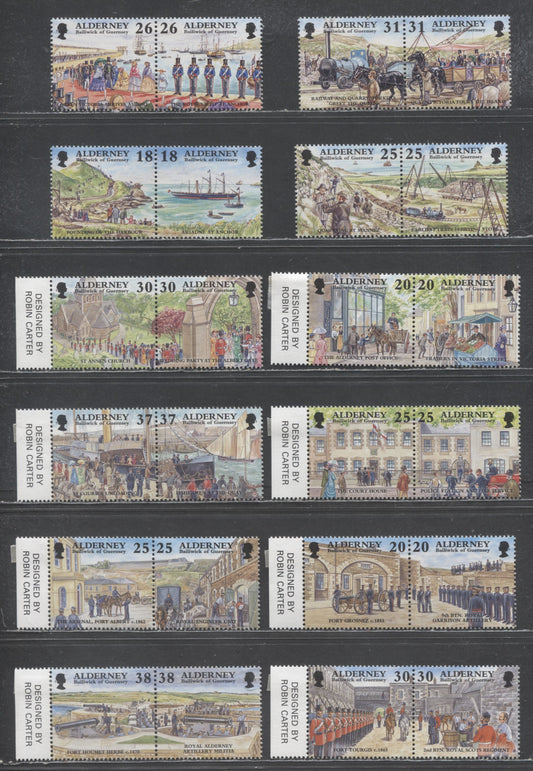 Lot 211 Alderney SC#107a/141a 1997-1999 Garrison Island Issues, 12 VFNH Pairs, Click on Listing to See ALL Pictures, 2017 Scott Cat. $19.8