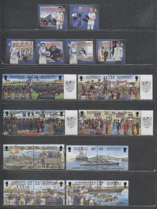 Lot 213 Alderney SC#156a/169 2000-2002 Garrison Island & Health Workers Issues, 14 VFNH Singles & Pairs, Click on Listing to See ALL Pictures, 2017 Scott Cat. $20.8