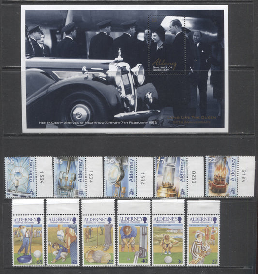 Lot 214 Alderney SC#170/195 2001-2002 Golf Club, Reign Of QE II & Lighthouses Issues, 12 VFNH Singles & Souvenir Sheet, Click on Listing to See ALL Pictures, 2017 Scott Cat. $21,95