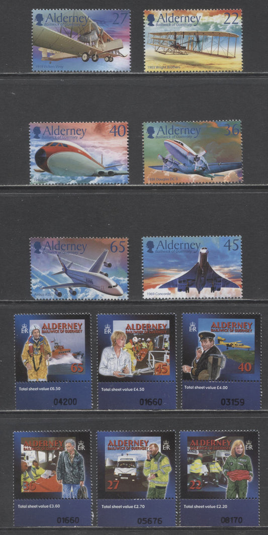 Lot 215 Alderney SC#196/208 2002-2003 Emergency Medical Services & Flight Issues, 12 VFNH Singles, Click on Listing to See ALL Pictures, 2017 Scott Cat. $18.2