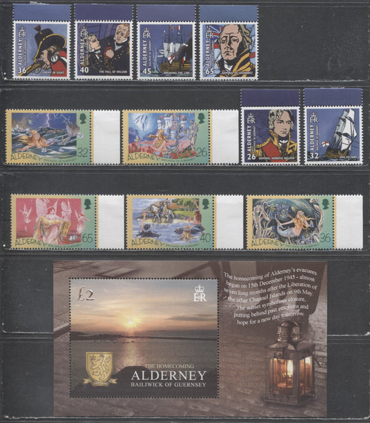 Lot 218 Alderney SC#245/255 2005 The Little Mermaid, Battle Of Trafalgar & WWII Homecoming Issues, 12 VFNH Singles & Souvenir Sheet, Click on Listing to See ALL Pictures, 2017 Scott Cat. $25.35