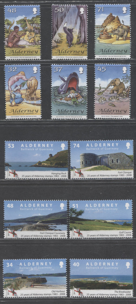 Lot 221 Alderney SC#307/330 2007-2008 Stories & Flag/Tourist Sites Issues, 12 VFNH Singles, Click on Listing to See ALL Pictures, 2017 Scott Cat. $23.9